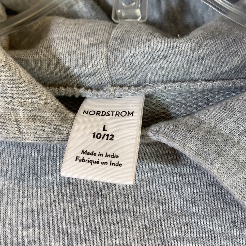 NWT. Nordstrom Girl’s L Grey Heather Rainbow Cotton Blend Puff Sleeve Hoodie. - Picture 2 of 8